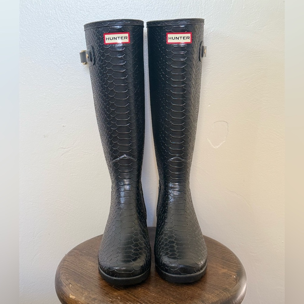 SOLD — Hunter Black Embossed Rain Boots